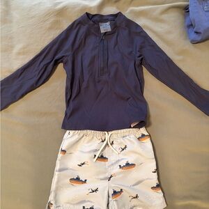 Petit Lem Navy Rashguard with White Submarine Shorts